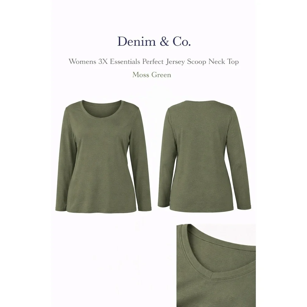 Denim & Co Womens 3X Essentials Perfect Jersey Scoop Neck Top Moss Green A259251